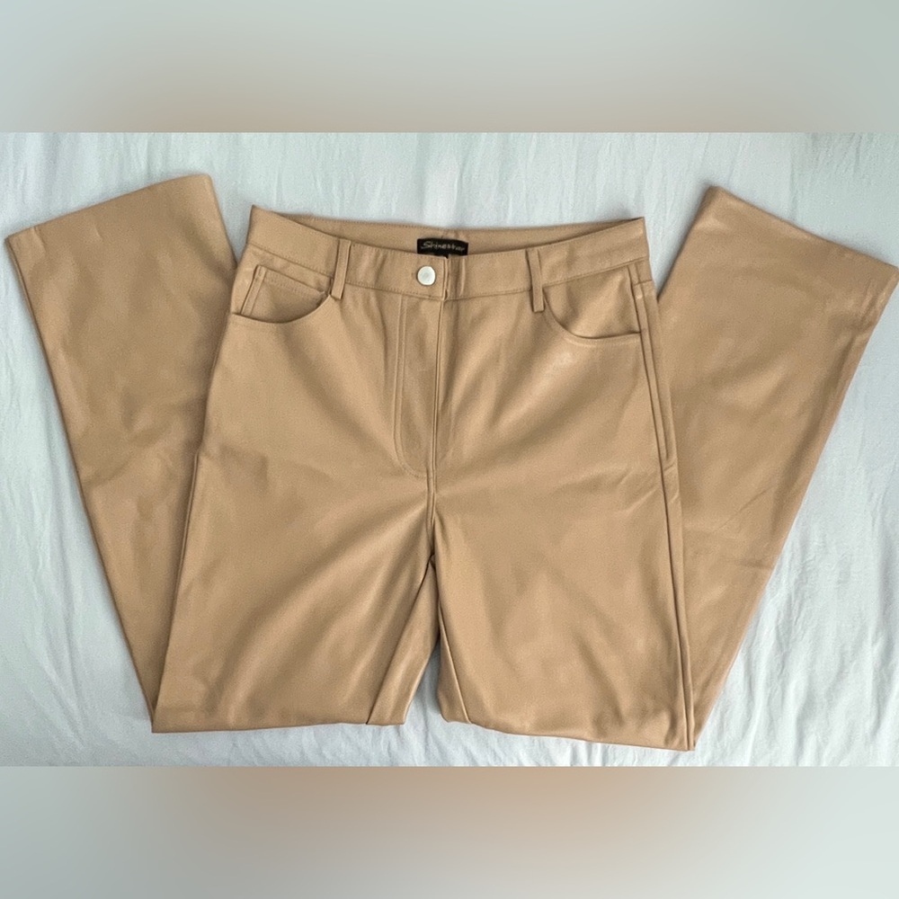 Preloved Faux Leather Beige Straight Leg Pants